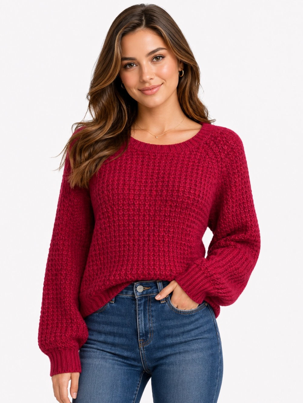 NWOT Forever 21 Pink Textured Crewneck Knit Sweater Cozy Casual Pullover —Size S